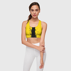 Топик спортивный женский Вертикальная черно-желтая полоса Cyberpunk 2077, цвет: 3D-принт — фото 2