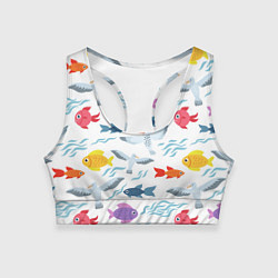 Топик спортивный женский Рыбы и чайки, цвет: 3D-принт