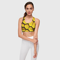 Топик спортивный женский Желтые шестиугольники с трещинами - объемная текст, цвет: 3D-принт — фото 2