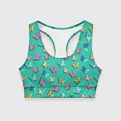 Топик спортивный женский Разноцветные бабочки, цвет: 3D-принт