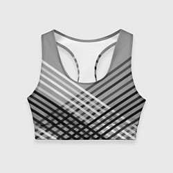 Женский спортивный топ Косые черно-белые полосы на сером