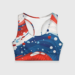 Топик спортивный женский Брызги красок в цветах флага РФ, цвет: 3D-принт