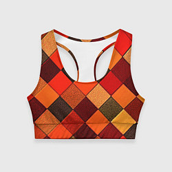 Топик спортивный женский Шахматка красно-коричневая, цвет: 3D-принт
