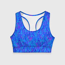 Топик спортивный женский Синие неоновые листья, цвет: 3D-принт