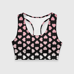 Топик спортивный женский Розовые сердечки на чёрном, цвет: 3D-принт