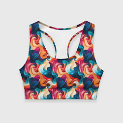 Топик спортивный женский Паттерн абстрактные разноцветные волны, цвет: 3D-принт