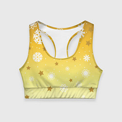 Топик спортивный женский Снежинки и звезды на желтом, цвет: 3D-принт