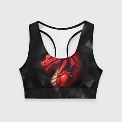 Женский спортивный топ Красный дракон на полигональном черном фоне