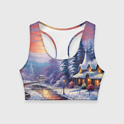 Женский спортивный топ Заснеженный новогодний лес чудес