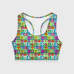 Топик спортивный женский Сердца и квадраты абстракция, цвет: 3D-принт