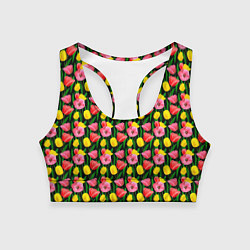Топик спортивный женский Разноцветные тюльпаны, цвет: 3D-принт