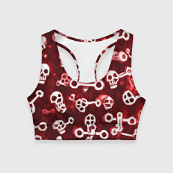 Топик спортивный женский Белые черепки и кости на красном фоне, цвет: 3D-принт