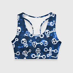 Топик спортивный женский Белые черепки и кости на синем, цвет: 3D-принт