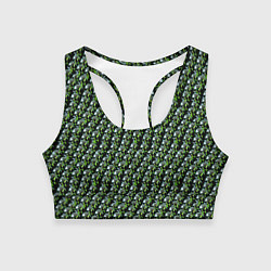 Топик спортивный женский Зелёные черепа на чёрном фоне, цвет: 3D-принт