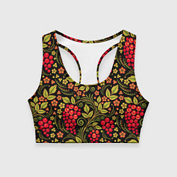 Топик спортивный женский Хохломская роспись красные ягоды, цвет: 3D-принт