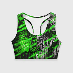 Женский спортивный топ Железный череп и зелёные линии