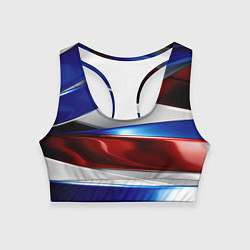 Топик спортивный женский Изогнутая белая синяя красная абстракция, цвет: 3D-принт
