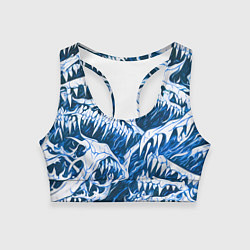 Топик спортивный женский Белые клыки на синем фоне, цвет: 3D-принт