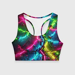 Топик спортивный женский Трещина - неон, цвет: 3D-принт