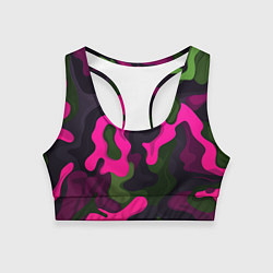 Топик спортивный женский Яркий неоновый камуфляж фиолетовый и зеленый, цвет: 3D-принт
