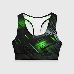Топик спортивный женский Металл и зеленый яркий неоновый свет, цвет: 3D-принт
