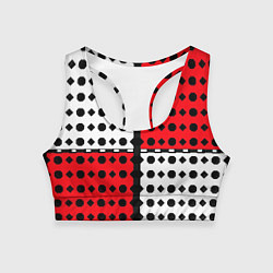 Топик спортивный женский Красно белое полотно и фигуры, цвет: 3D-принт