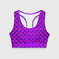 Топик спортивный женский Фиолетовые квадраты на чёрном фоне, цвет: 3D-принт