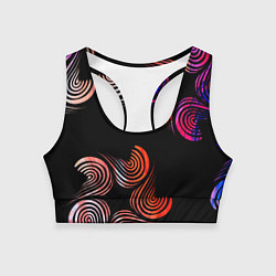 Топик спортивный женский Чёрные звёзды и завихрения, цвет: 3D-принт
