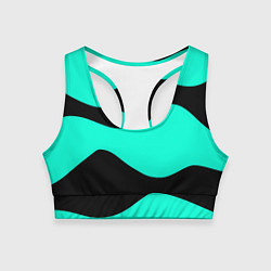 Топик спортивный женский Бирюзовый в чёрные волнистые полосы абстракция, цвет: 3D-принт