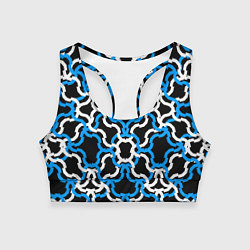 Топик спортивный женский Сине-белые полосы на чёрном фоне, цвет: 3D-принт