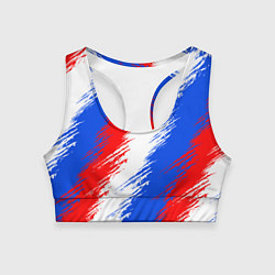 Топик спортивный женский Триколор штрихи красок, цвет: 3D-принт