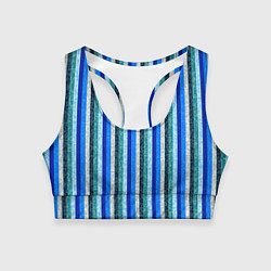 Топик спортивный женский Сине-бирюзовый полосатый, цвет: 3D-принт