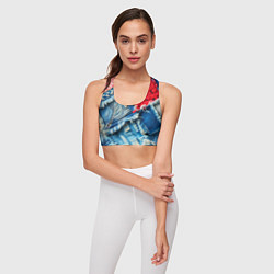 Топик спортивный женский Авангардный джинсовый пэчворк - нейросеть, цвет: 3D-принт — фото 2