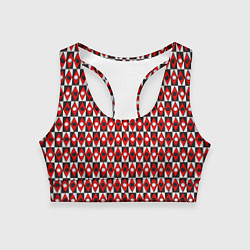 Топик спортивный женский Чёрно-белые ромбы и круги на красном фоне, цвет: 3D-принт