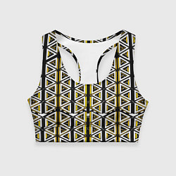 Топик спортивный женский Жёлто-белые треугольники на чёрном фоне, цвет: 3D-принт