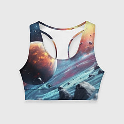 Топик спортивный женский Объемный космос и планеты, цвет: 3D-принт