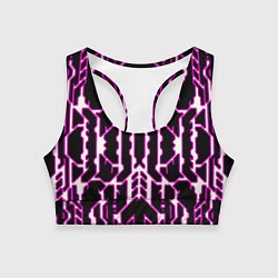 Топик спортивный женский Техно белые линии с розовой обводкой на чёрном фон, цвет: 3D-принт