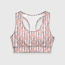 Топик спортивный женский Коралловые цветы на полосатом фоне, цвет: 3D-принт