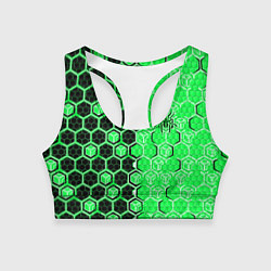 Женский спортивный топ Техно-киберпанк шестиугольники зелёный и чёрный с