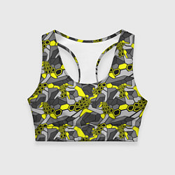 Топик спортивный женский Шестиугольная текстура желтого камуфляжа, цвет: 3D-принт