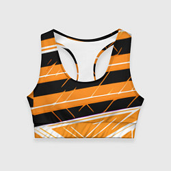 Топик спортивный женский Чёрно-белые полосы на оранжевом фоне, цвет: 3D-принт