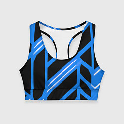 Топик спортивный женский Black and white stripes on a blue background, цвет: 3D-принт