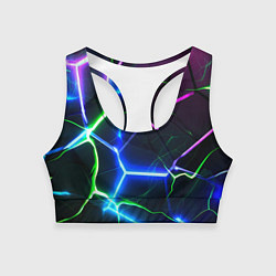 Топик спортивный женский Микс из разломленных плит и неоновое свечения, цвет: 3D-принт