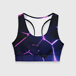 Топик спортивный женский Сине-фиолетовые неоновые плиты в разломе, цвет: 3D-принт