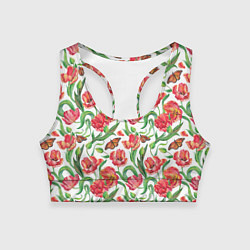 Топик спортивный женский Красные тюльпаны, цвет: 3D-принт
