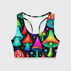 Топик спортивный женский Неоновые мухоморы в горошек, цвет: 3D-принт