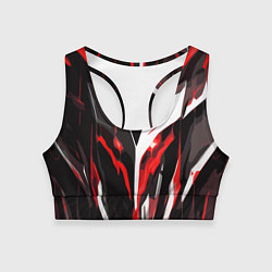 Топик спортивный женский Красно-белый абстрактный демонический шлем, цвет: 3D-принт