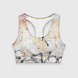 Топик спортивный женский Стена с потрескавшейся краской и надписи, цвет: 3D-принт