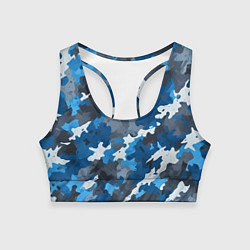 Топик спортивный женский Синий армейский камуфляж, цвет: 3D-принт