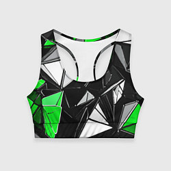 Топик спортивный женский Зелёно-белые рельефные треугольники на чёрном фоне, цвет: 3D-принт